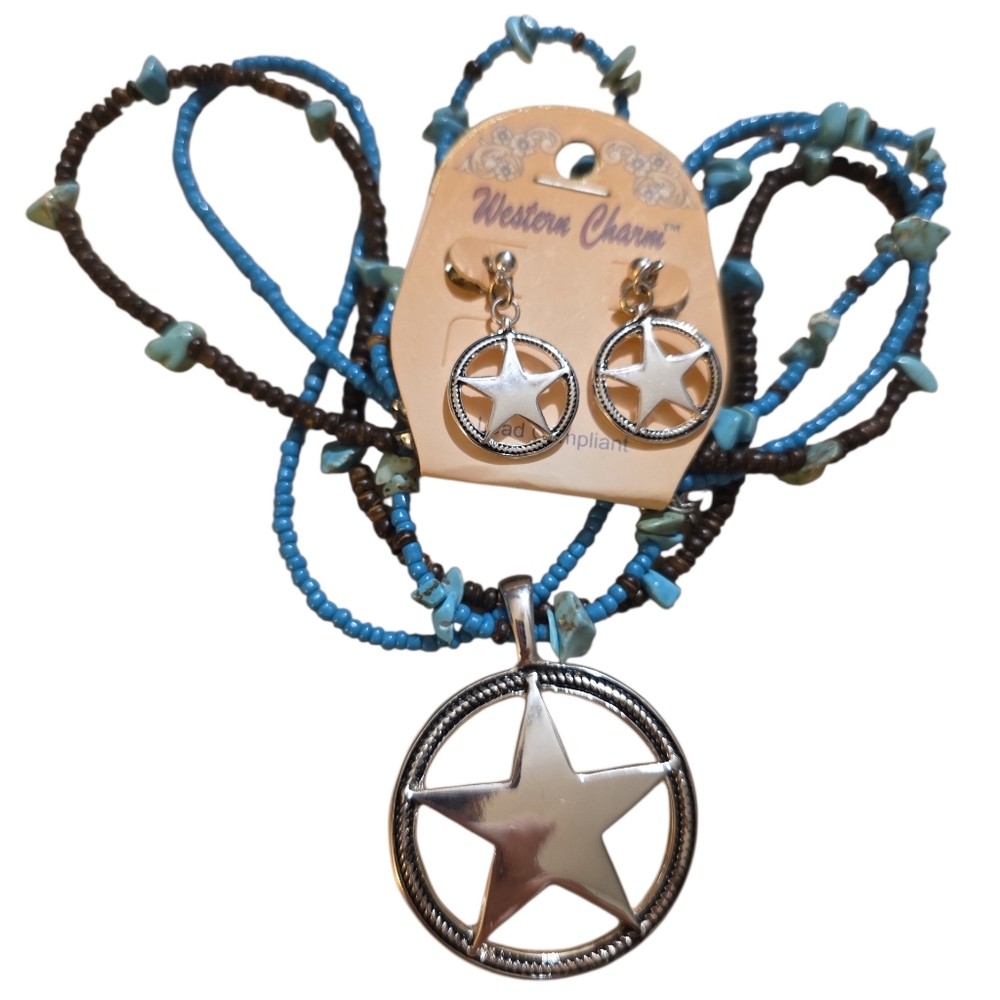 Silver and Blue Star Necklace Set